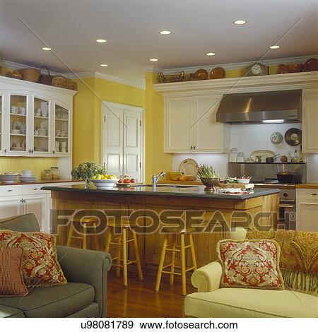 Kitchens View From Family Room Yellow Walls Custom Made
