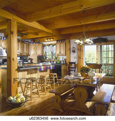 Kueche, -, fruehstueck, tresen, schemel, ernten tisch, mit, ausgedehnt