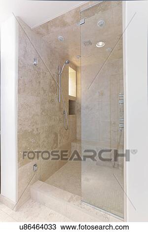 Large shower in contemporary home, Santa Fe, New Mexico, USA View Large Photo Image Stock Image - Large shower in contemporary home, Santa Fe, New Mexico, USA. Fotosearch