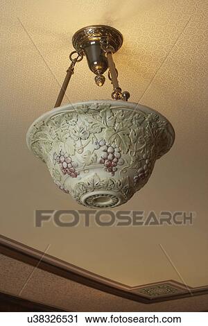 Stock Image - LIGHTING: Arts and Crafts pendant lighting fixtures. Fotosearch
