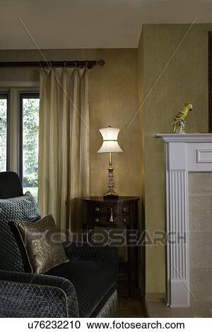 Living Room Details Corner Of Fluted White Painted Fireplace