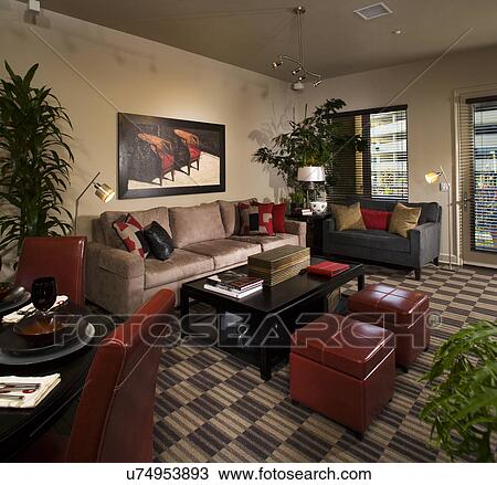 Living room with red and black accents; Aliso Viejo; California; USA View Large Photo Image Stock Image - Living room with red and black accents; Aliso Viejo; California; USA. Fotosearch
