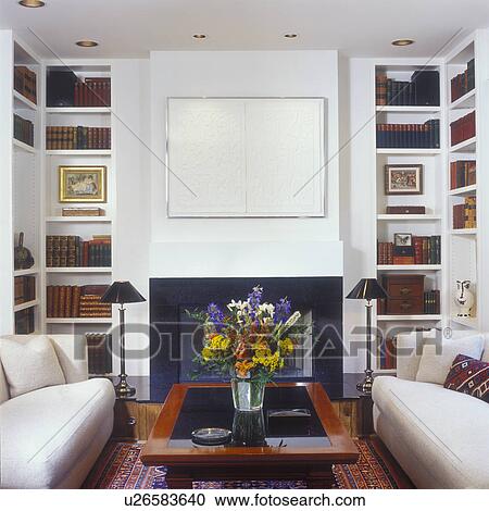 Living Rooms White Symmetrical Sitting Area In Front Of A