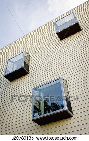 Low angle view of modern bay windows on side of home, San Diego, California, USA View Large Photo Image Stock Photography - Low angle view of modern bay windows on side of home, San Diego, California, USA. Fotosearch