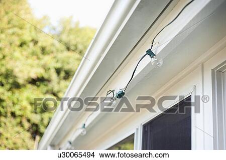 Picture - Low angle view of string of light bulbs. Fotosearch