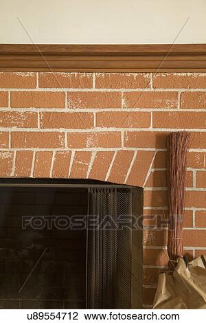 Stock Image - Old brick fireplace; Carpinteria; California; USA. Fotosearch