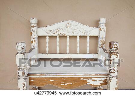 Stock Photography - Old wooden bench; Bakersfield; California; USA. Fotosearch