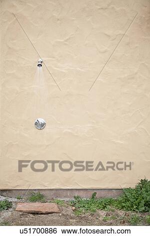 Stock Photograph - Outdoor shower with running water; Bakersfield; California; USA. Fotosearch