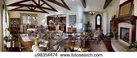 Panoramic shot of great room in traditional home, Laguna Beach, California, USA View Large Photo Image Picture - Panoramic shot of great room in traditional home, Laguna Beach, California, USA. Fotosearch