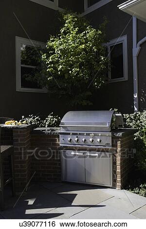PATIO: built in gas grill, brick View Large Photo Image Stock Photograph - PATIO: built in gas grill, brick. Fotosearch