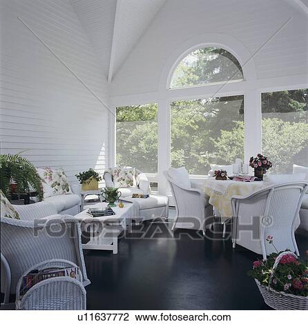 Porches White Wicker With Floral Cushions Green Painted