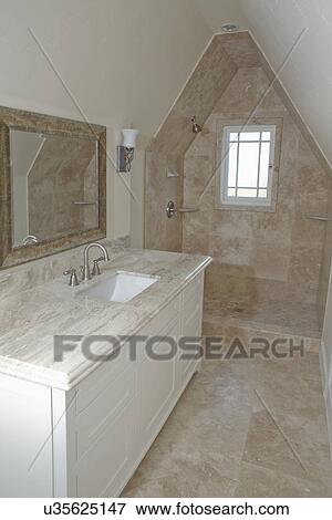 Shower and sink in traditional bathroom, Pasadena, California, USA View Large Photo Image Stock Photo - Shower and sink in traditional bathroom, Pasadena, California, USA. Fotosearch