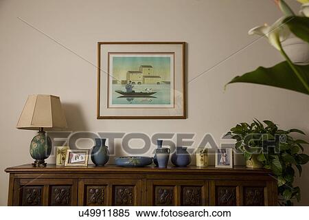 Sideboard with collection of vases and decorations; Carpinteria; California; USA View Large Photo Image Stock Photography - Sideboard with collection of vases and decorations; Carpinteria; California; USA. Fotosearch
