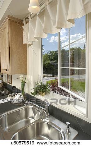 Stock Photo - Sinks on countertop by window in kitchen. Fotosearch