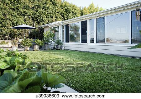 Small lawn behind ranch style home in San Diego, California, United States of America View Large Photo Image Stock Photo - Small lawn behind ranch style home in San Diego, California, United States of America. Fotosearch