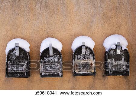Snow on top of mailboxes, USA, New Mexico, Santa Fe View Large Photo Image Stock Image - Snow on top of mailboxes, USA, New Mexico, Santa Fe. Fotosearch