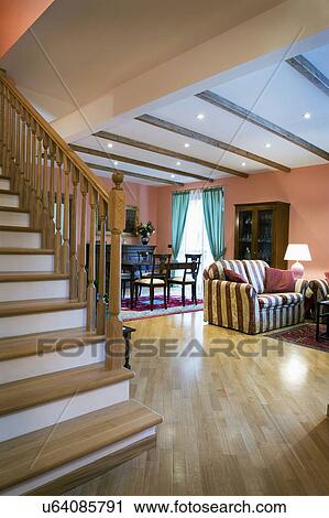 Staircase and living room in Italian home; Italy View Large Photo Image Stock Image - Staircase and living room in Italian home; Italy. Fotosearch