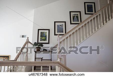 Staircase in traditional home, Laguna Beach, California, USA View Large Photo Image Stock Photo - Staircase in traditional home, Laguna Beach, California, USA. Fotosearch