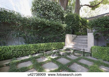 Stock Photo - Steps leading to different levels of backyard; Sydney; Australia. Fotosearch