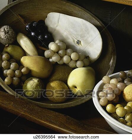 STILL LIFE: detail of wooden bowl filled with stone marble fruit, View Large Photo Image Picture - STILL LIFE: detail of wooden bowl filled with stone marble fruit,. Fotosearch