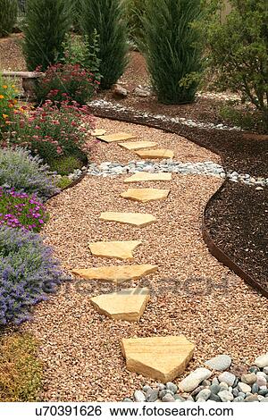 Stone path through garden, USA, New Mexico, Santa Fe View Large Photo Image Stock Photograph - Stone path through garden, USA, New Mexico, Santa Fe. Fotosearch