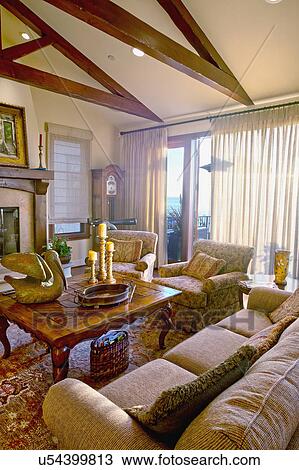 Stock Image - Traditional sitting area, Laguna Beach, California, USA. Fotosearch
