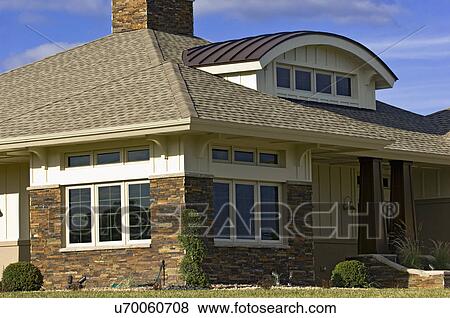 Unique dormer design with custom home View Large Photo Image Stock Photo - Unique dormer design with custom home. Fotosearch