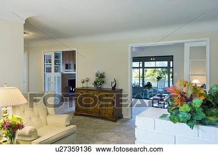 View from entry of traditional home View Large Photo Image Stock Photograph - View from entry of traditional home. Fotosearch
