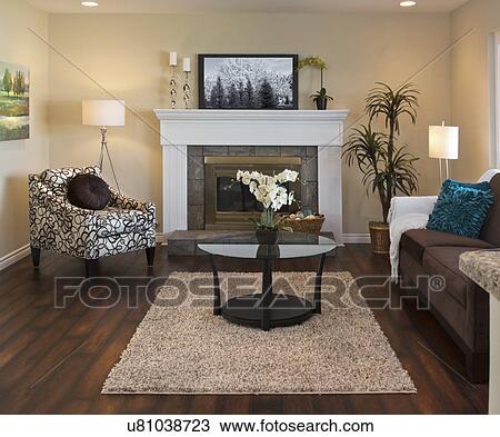 Stock Image - View of living room in contemporary house, California, USA. Fotosearch
