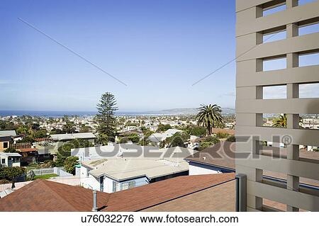 Stock Photograph - View of rooftops from balcony, San Diego, California, USA. Fotosearch