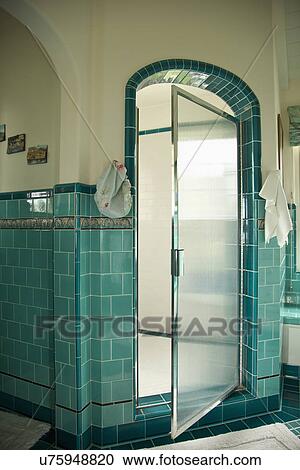 Walk In Shower With Glass Door Carpinteria California Usa Stock