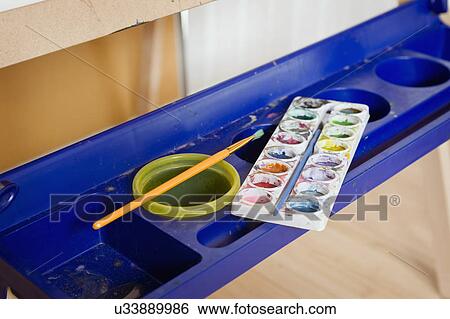Stock Photograph - Water colors on art easel, San Diego, California, USA. Fotosearch