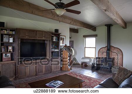Stock Photo - Western themed living room; Porterville; California; USA. Fotosearch