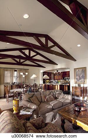 Wooden Ceiling Beams In Great Room Laguna Beach California Usa Wooden Ceiling Beams In Great Room