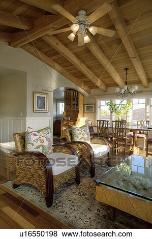 Wooden ceiling in traditional living room, Laguna Beach, California, USA View Large Photo Image Stock Photo - Wooden ceiling in traditional living room, Laguna Beach, California, USA. Fotosearch
