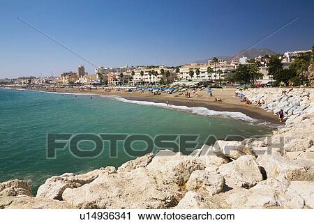 Stock Image - Coastal view of Torremolinos, Malaga, Spain. Fotosearch