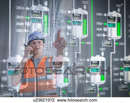 Factory supervisor monitoring product levels on interactive display View Large Photo Image Stock Image - Factory supervisor monitoring product levels on interactive display. Fotosearch