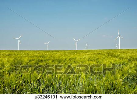 Stock Image - Group of wind turbines, Selfkant, Germany. Fotosearch