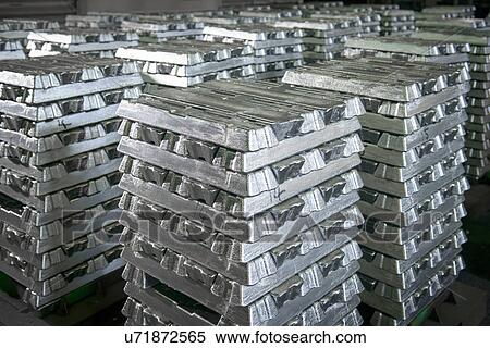 Stock Photography - Orderly stacks of aluminum ingots. Fotosearch