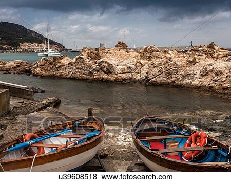 Stock Photo - Pair of fishing boats Marciana, Elba Island, Italy. Fotosearch