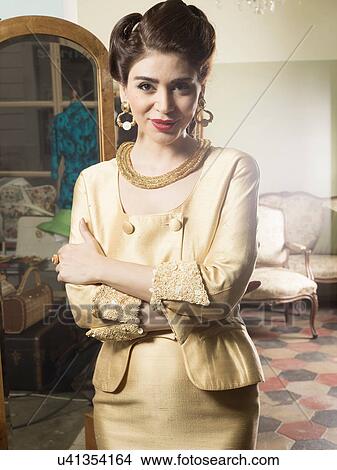Picture - Portrait of woman in vintage clothes. Fotosearch
