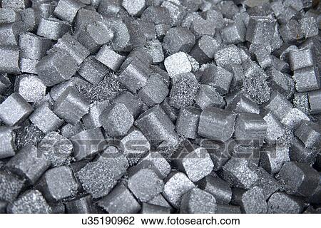 Stock Image - Random stack of cube shaped aluminum products. Fotosearch
