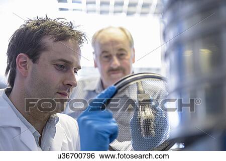 Scientist carefully brushing metal sieve View Large Photo Image Stock Photograph - Scientist carefully brushing metal sieve. Fotosearch