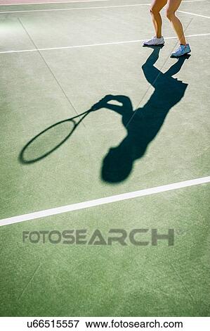 Shadow of female tennis player on court View Large Photo Image Stock Photo - Shadow of female tennis player on court. Fotosearch