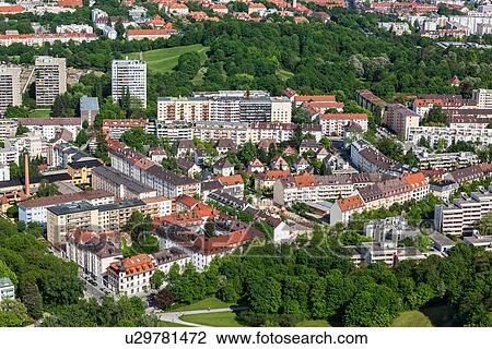 Aerial view of residential houses in Munich from Olympiaturm (Olympic Tower), Munich, Bavaria, Germany View Large Photo Image Stock Image - Aerial view of residential houses in Munich from Olympiaturm (Olympic Tower), Munich, Bavaria, Germany. Fotosearch
