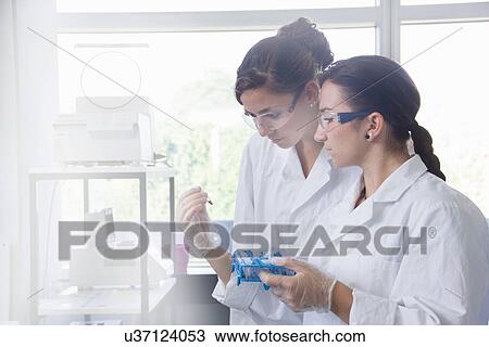 Stock Image - Biology students working in lab. Fotosearch