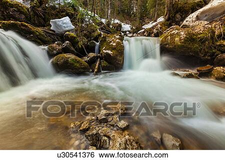 Stock Photograph - Cascade of Sibli-Wasserfall, Rottach-Egern, Bavaria, Germany. Fotosearch