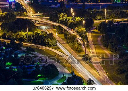 Elevated view of autobahns, Munich, Bavaria, Germany View Large Photo Image Stock Photo - Elevated view of autobahns, Munich, Bavaria, Germany. Fotosearch