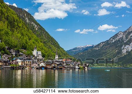 Picture - Hallstatt village on Hallstatter See, Salzkammergut region, Austria. Fotosearch
