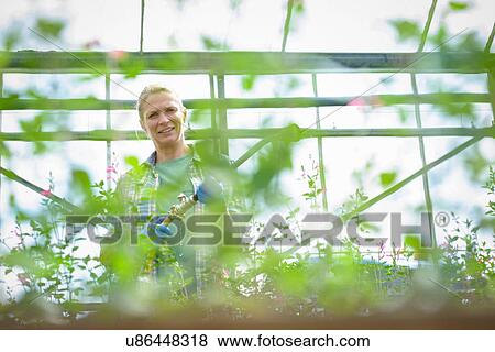 Herb farmer holding hose View Large Photo Image Stock Photo - Herb farmer holding hose. Fotosearch
